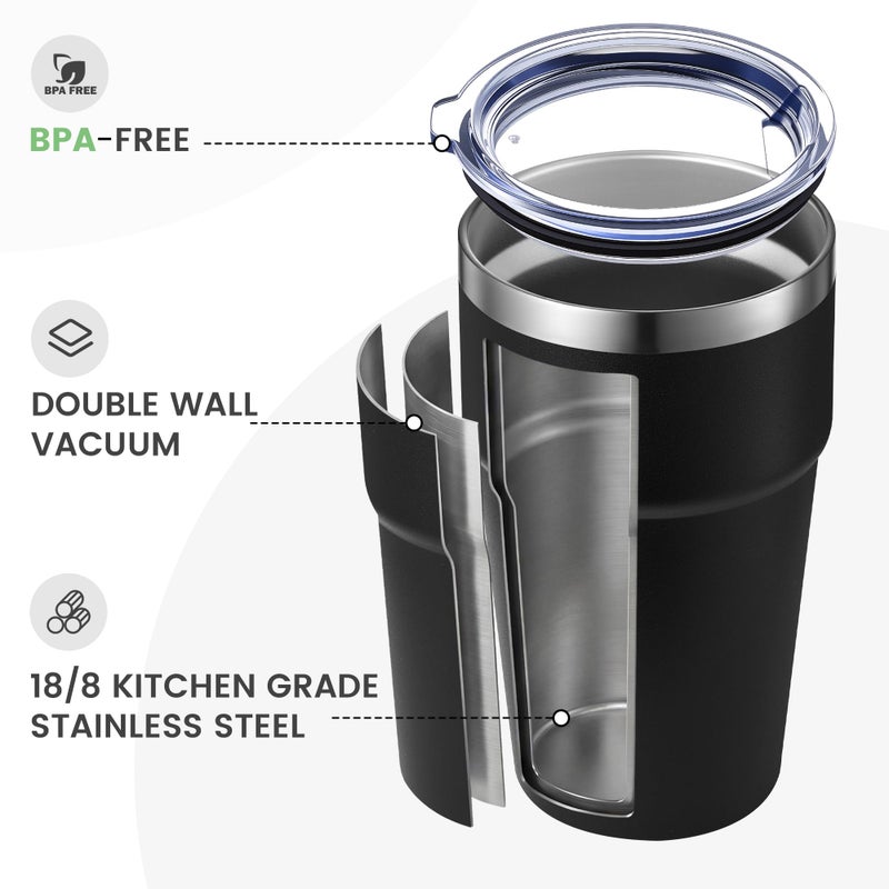 MEWAY 16oz Tumbler Double Wall Vacuum Insulated Travel Mug Bulk, Stainless Steel Tumblers with Lid, Powder Coated Coffee Cups for Cold & Hot Drinks (Black,1 Pack) - Image 3