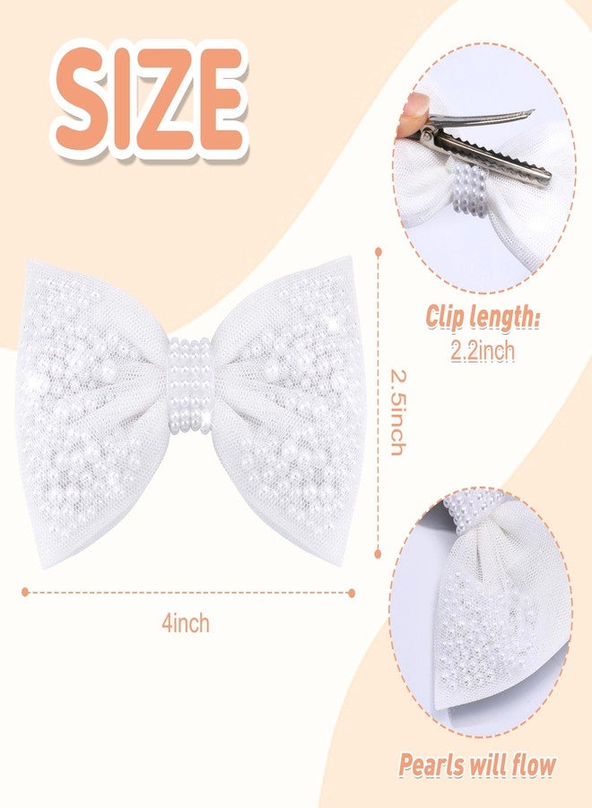 TOKUFAGU 2Pcs Pearl Hair Bows for Girls, White Pearl Hair Bow Clips, Wedding Hair Accessories for Baby Infants Toddlers Kids - Image 4