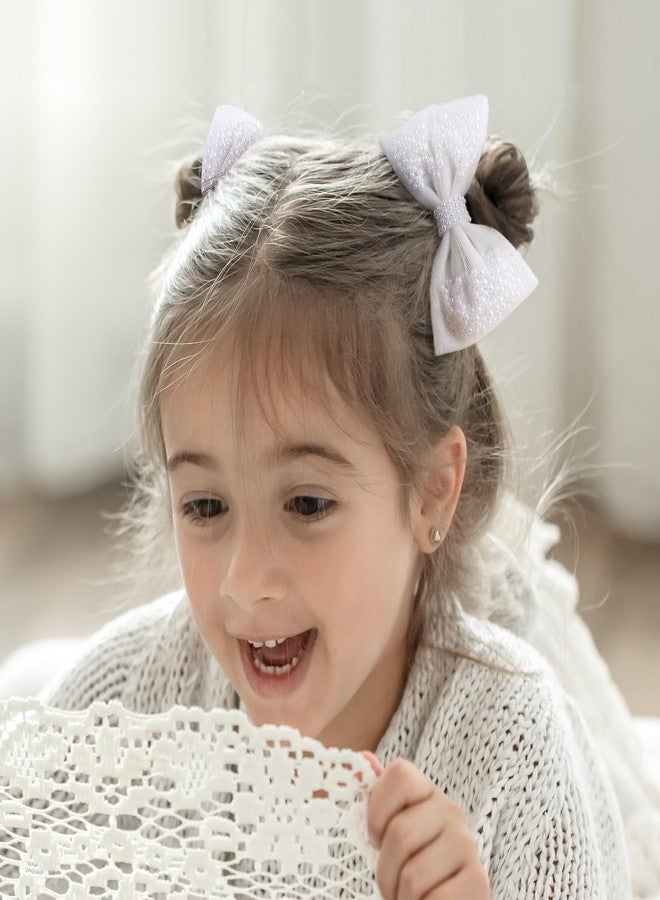 TOKUFAGU 2Pcs Pearl Hair Bows for Girls, White Pearl Hair Bow Clips, Wedding Hair Accessories for Baby Infants Toddlers Kids - Image 2