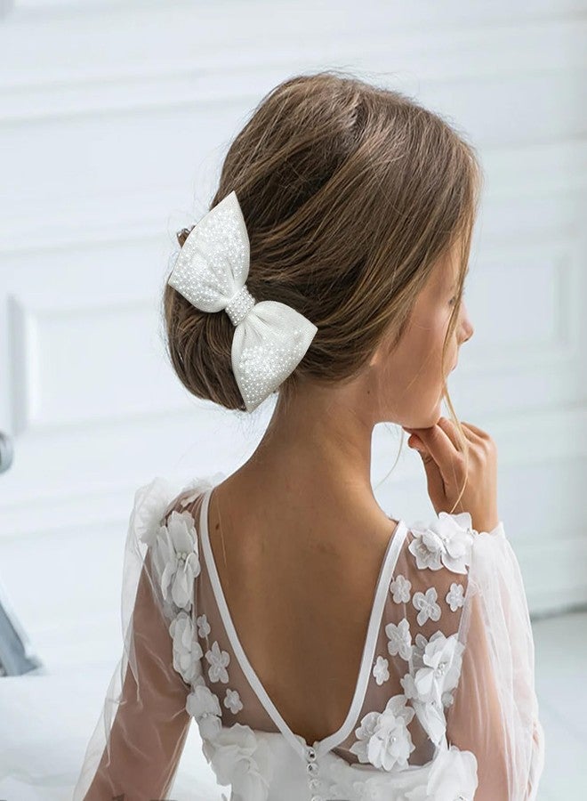 TOKUFAGU 2Pcs Pearl Hair Bows for Girls, White Pearl Hair Bow Clips, Wedding Hair Accessories for Baby Infants Toddlers Kids - Image 3