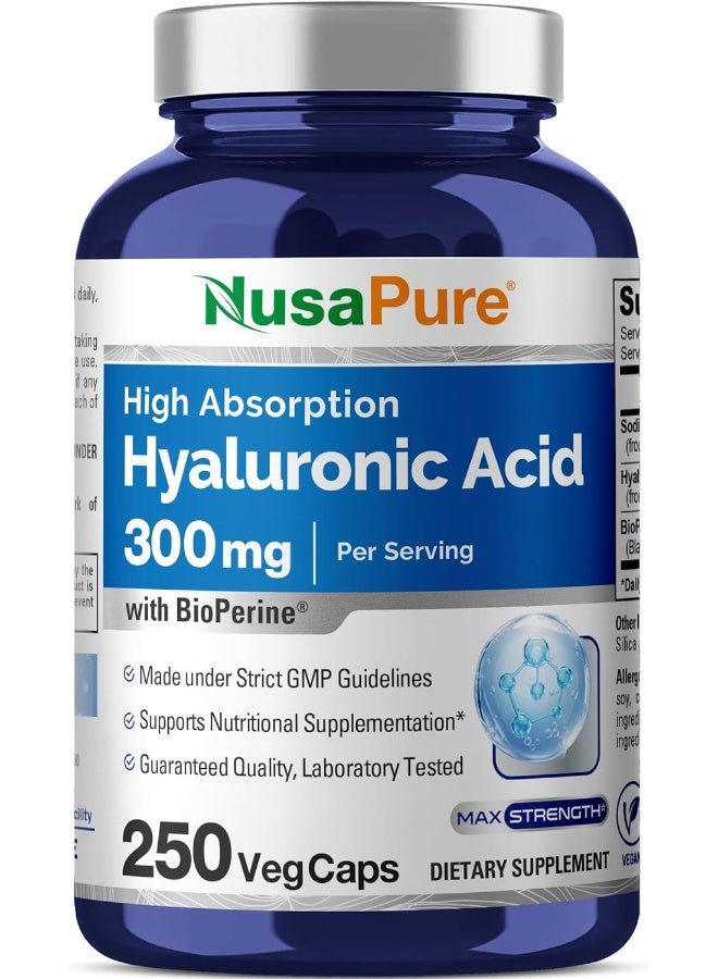NusaPure Hyaluronic Acid 300mg 250 Veggie Capsules (Non-GMO & Gluten Free) - Image 1