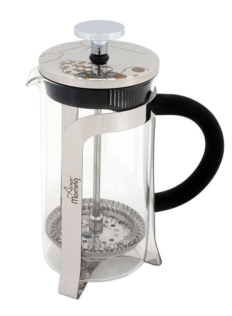 آني مورننغ صانع القهوة والشاي بضغط فرنسي – 600 مل / 20 أونصة / كوبين مصنوع من زجاج بوروسيليكات مقاوم للحرارة مع فلتر من الستانلس ستيل، متين ومقاوم للحرارة، اللون فضي – الطراز FY450 - Image 2