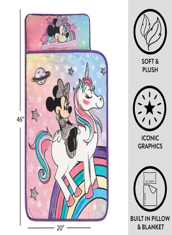 Idea Nuova Disney Minnie Mouse Toddler Nap Mat with Built-in Pillow,Super Soft Quilted Sleeping Mat for Kids,26" x 46",All-in-One Roll-Up Design,Multicolor - Image 2