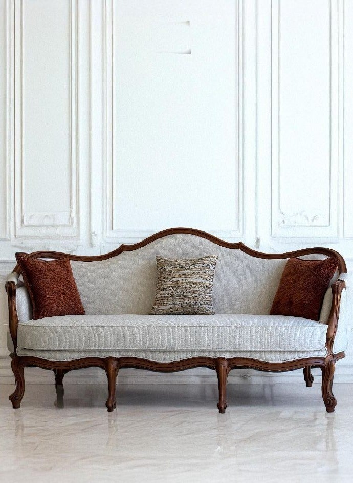 Elegant Vintage Wooden Sofa with Upholstered Cushions - 3-Seater - Image 1