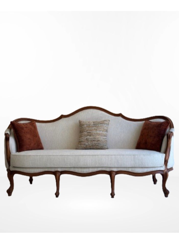 Elegant Vintage Wooden Sofa with Upholstered Cushions - 3-Seater - Image 3