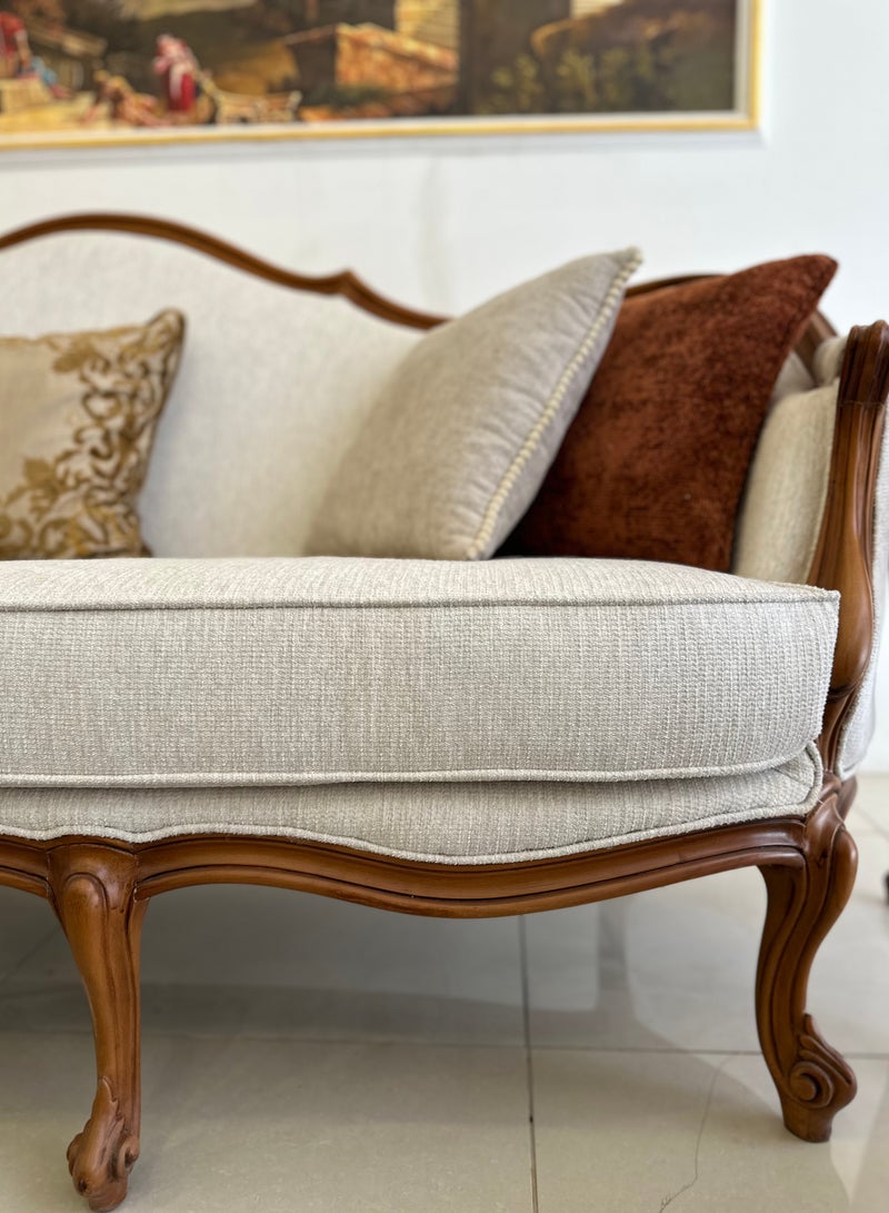 Elegant Vintage Wooden Sofa with Upholstered Cushions - 3-Seater - Image 4