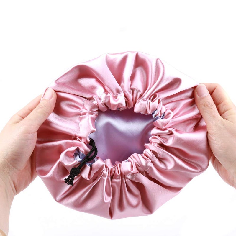 ELIHAIR Kids Satin Bonnet Sleeping Cap for Natural Hair Teens Toddler Child Baby Adjustable Satin Cap for Night Sleeping Reversible Double Layer PinkPurple