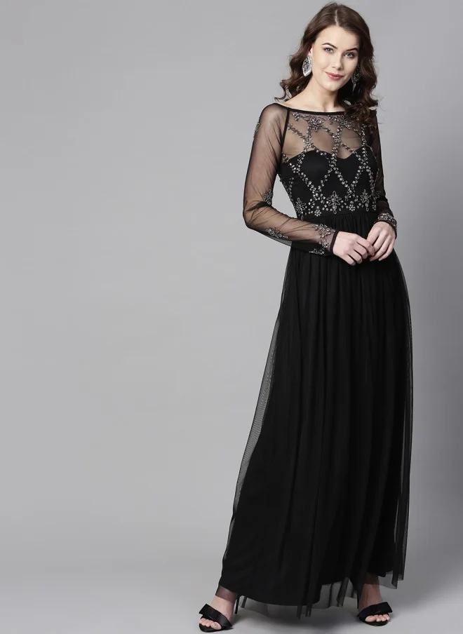 STREET 9 Black Maxi Dress with Embellished Detail for Women