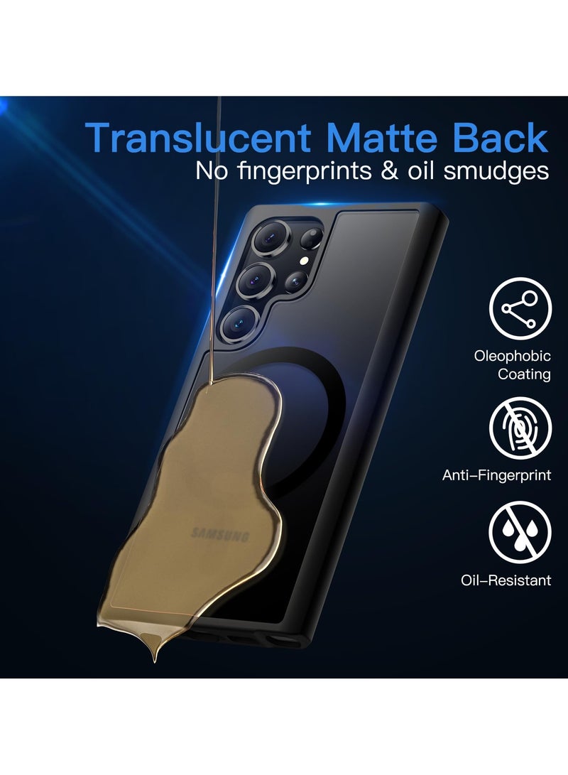 جي تيك حافظة مغناطيسية لهاتف سامسونج جالاكسي S23 الترا 5G 6.8 بوصة متوافقة مع غطاء الهاتف الخلفي الشفاف غير اللامع المقاوم للصدمات من MagSafe باللون الأسود - Image 3