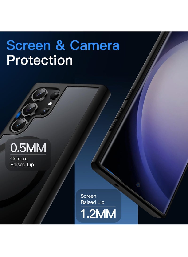 جي تيك حافظة مغناطيسية لهاتف سامسونج جالاكسي S23 الترا 5G 6.8 بوصة متوافقة مع غطاء الهاتف الخلفي الشفاف غير اللامع المقاوم للصدمات من MagSafe باللون الأسود - Image 4