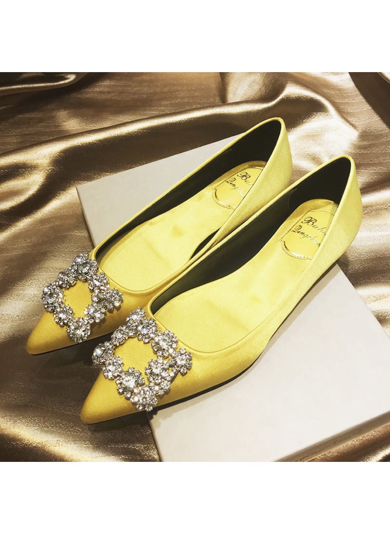 Generic - 2024 New Rhinestone Satin Flats Yellow Yellow - Image 1