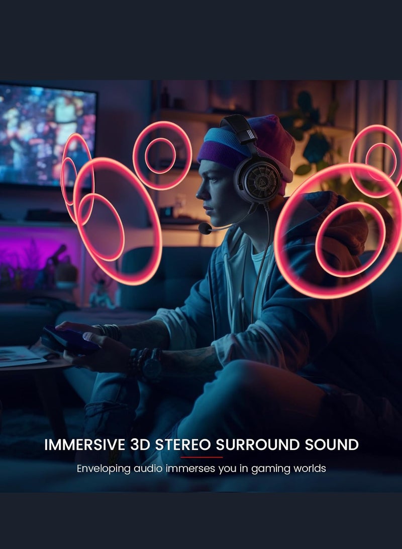 EKSA EKSA StarEngine S Gaming Headset for PC, PS4, PS5, Switch, Xbox One, Xbox Series X/S-Wired Gaming Headphones with Detachable Noise Cancelling Mic, 50mm Drivers, 3.5mm Over-Ear Computer Headphones - Image 4