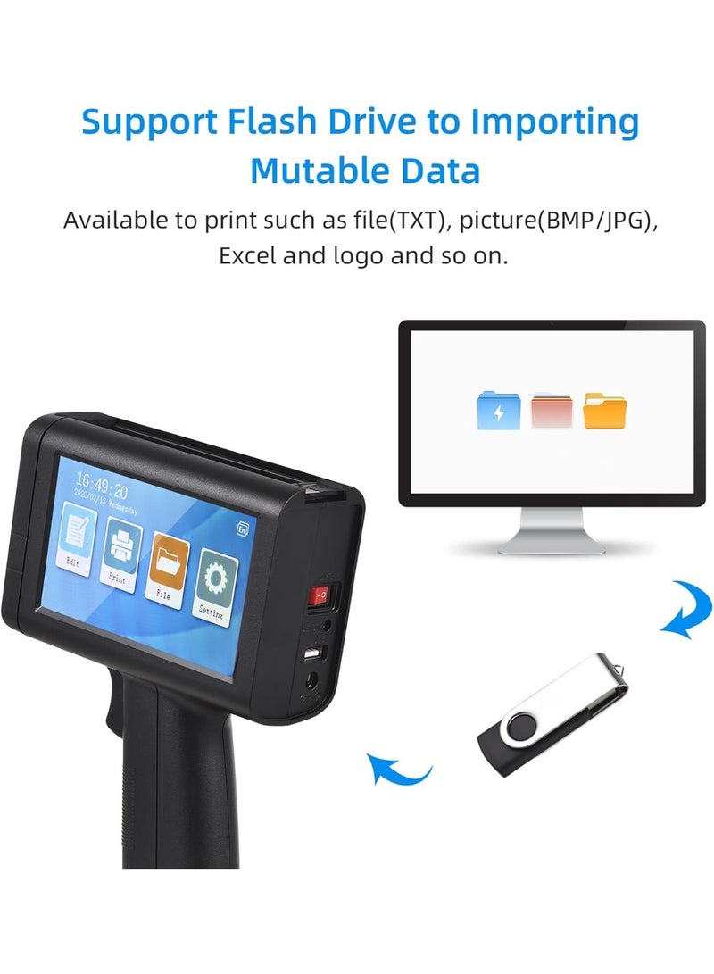 Bisofice Portable Handheld Printer Hand Inkjet Printer Code Printer with 4.3 Inch Touch Screen, 600 DPI, Quick Drying Ink Cartridge - Image 3