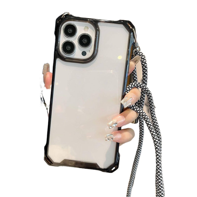 غطاء واقي | حماية من السقوط | حبل تعليق | مقاوم للصدمات لـ iPhone 14 / 14 Plus / 14 Pro / 14 Pro Max | أسود سيليكون - Image 1
