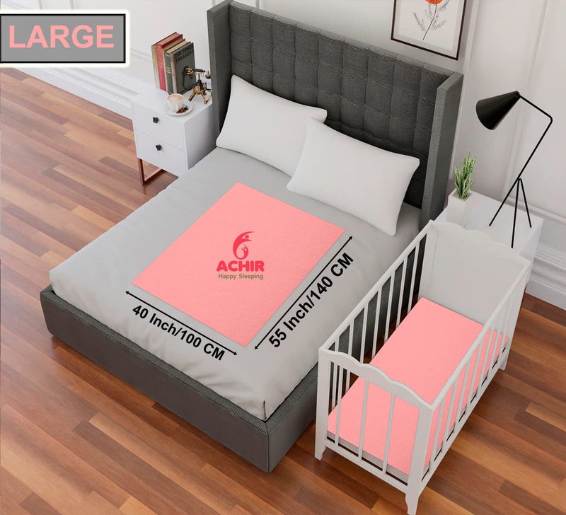 ACHIR Waterproof Cotton Dry Sheet/Bed Protector/Absorbent Mat Large, 100 cm x 140 cm, Pink - Image 2