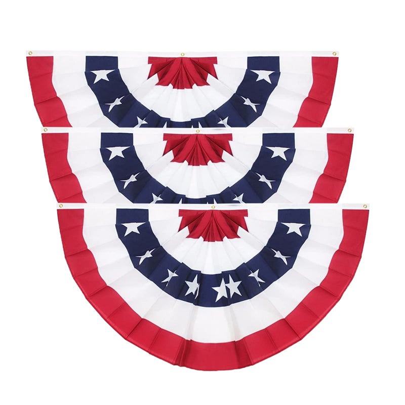Fudragtn 3X6FT American Pleated Fan Flag USA Patriotic Flag Bunting Half Fan Banner 4th of july Decoration IndoorOutdoor Set of 3 - Image 2