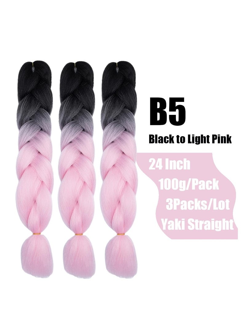 Estelle African braids Hair Extension,Crochet Braiding Hair Extensions Synthetic Braiding Hair High Temperature Synthetic Fiber Yaki Jumbo Braiding Hair (black/pink) - Image 2