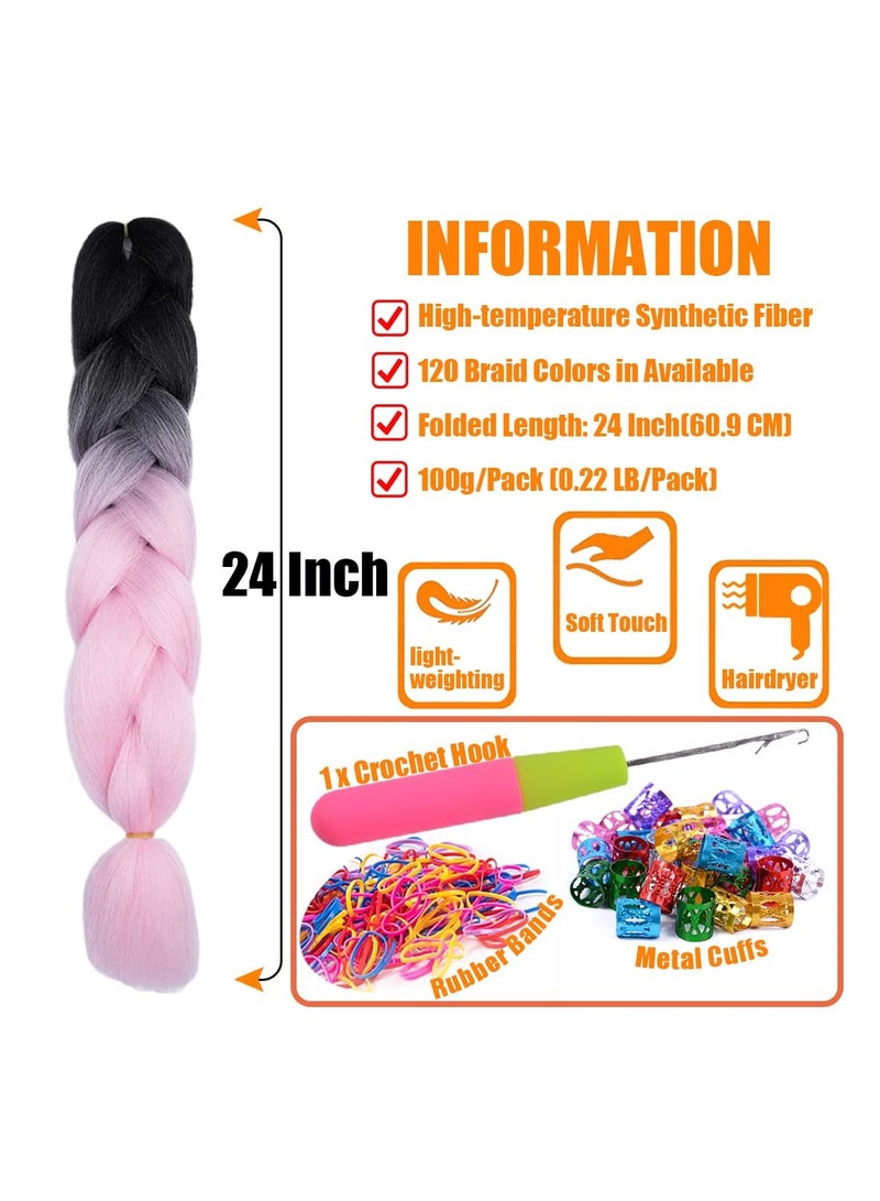 Estelle African braids Hair Extension,Crochet Braiding Hair Extensions Synthetic Braiding Hair High Temperature Synthetic Fiber Yaki Jumbo Braiding Hair (black/pink) - Image 3