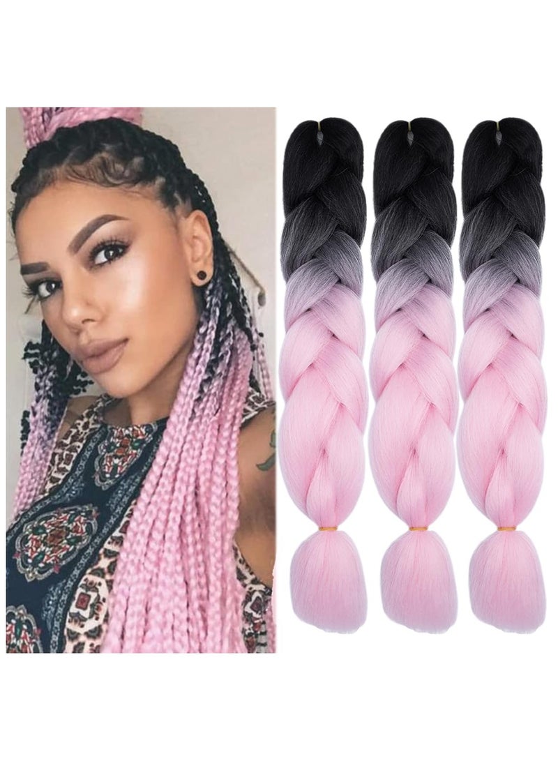 Estelle African braids Hair Extension,Crochet Braiding Hair Extensions Synthetic Braiding Hair High Temperature Synthetic Fiber Yaki Jumbo Braiding Hair (black/pink) - Image 1