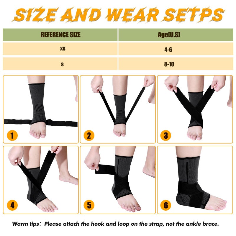 Tarpop 1 Pair Ankle Brace for Kids Compression Ankle Sleeves Adjustable Foot Support Brace Elastic Guard for Children Boys Girls Sports Running Jogging Dance Fitness Gymnastics(Black,Small) - Image 3