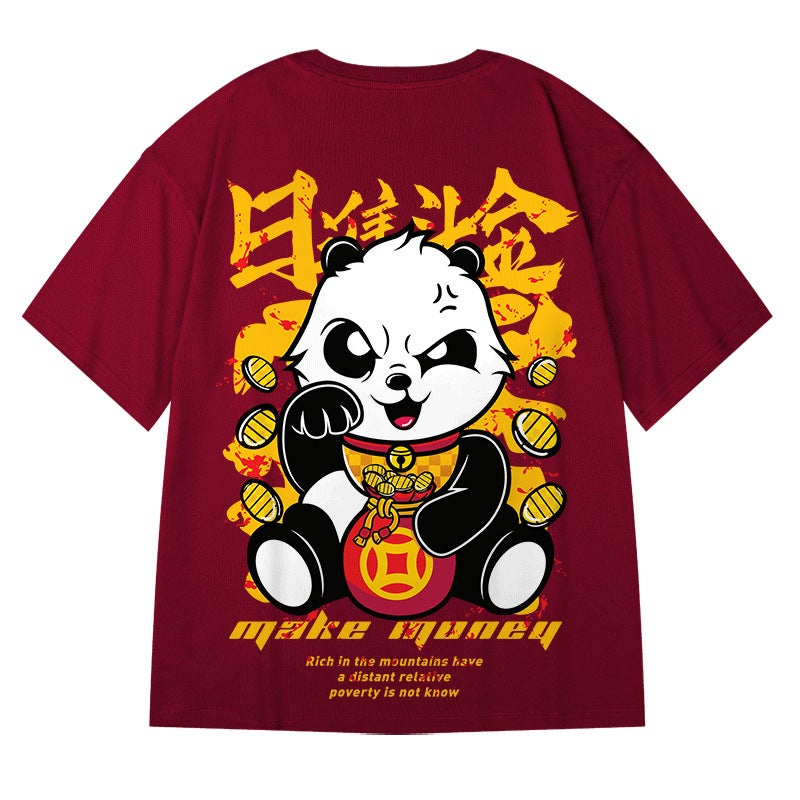 2021 New Year New Style National Fashion Short-sleeved Men's Fashionable Fat Men's Fashion Brand T-shirt Loose Trendy Large Size Red Half-sleeved T-shirt - Image 2