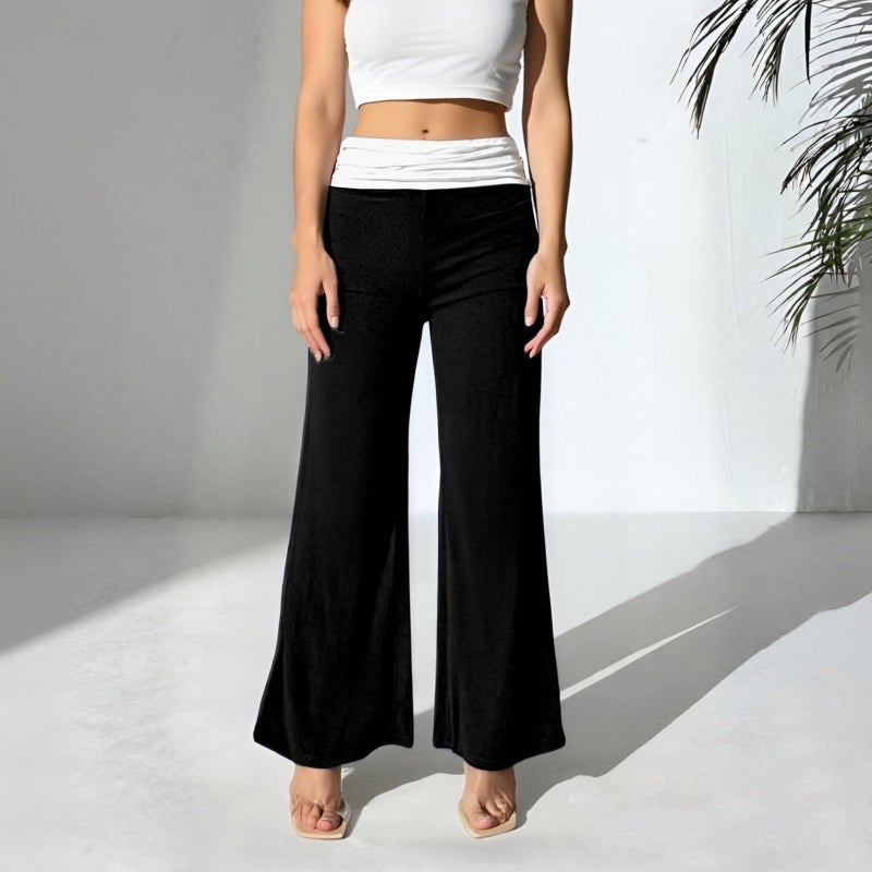 Yoawdats Fold Over Yoga Pants for Women Wide Leg Sweatpants Low Rise Flare Lounge Pant Bell Bottoms Y2K Foldover Pants (Black g, S) - Image 5