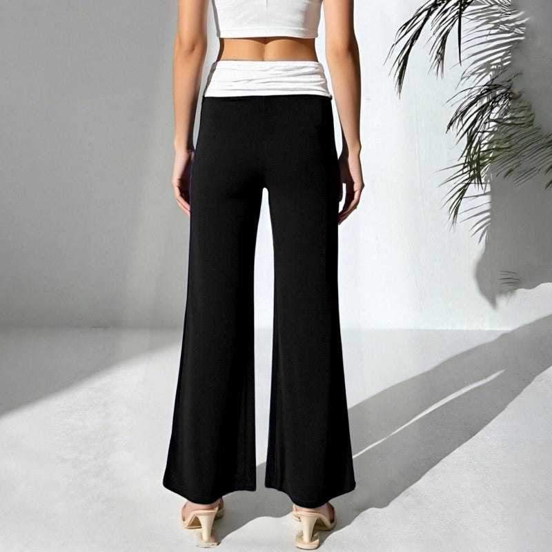 Yoawdats Fold Over Yoga Pants for Women Wide Leg Sweatpants Low Rise Flare Lounge Pant Bell Bottoms Y2K Foldover Pants (Black g, S) - Image 3