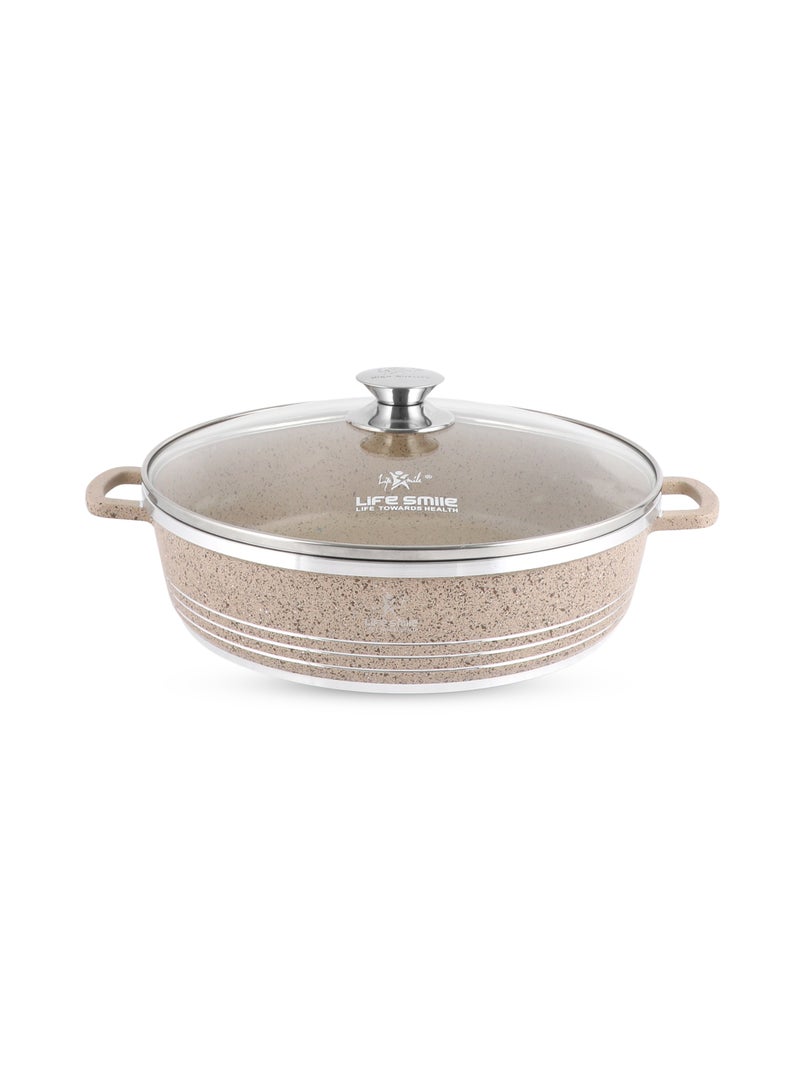 Life Smile 32cm (6.5L) LIFE SMILE Nonstick Shallow Pot with Lid – Granite Coating Cookwares, PFOA-Free | Oven-Safe Double Handle Cooking Pot - Image 1