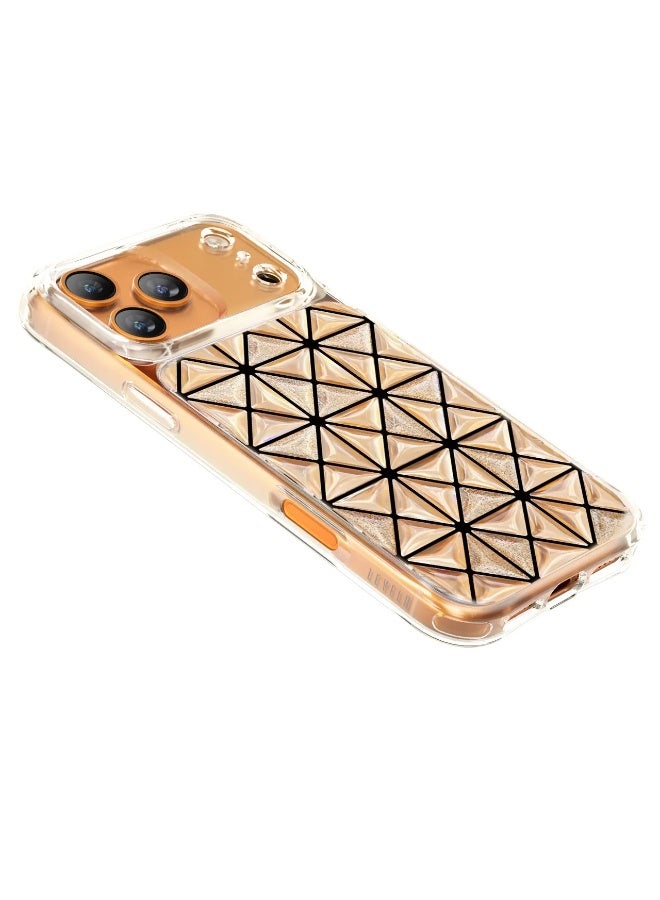 ليفيلو غطاء آيفون 17 برو ماكس هيكسا 3D IML مع حافة مقاومة للصدمات وحواف مرتفعة لحماية الكاميرا والشاشة / تقنية إيفر-كلير / تصميم هندسي عصري / زوايا مقاومة للصدمات / غطاء خلفي - برتقالي - Image 4
