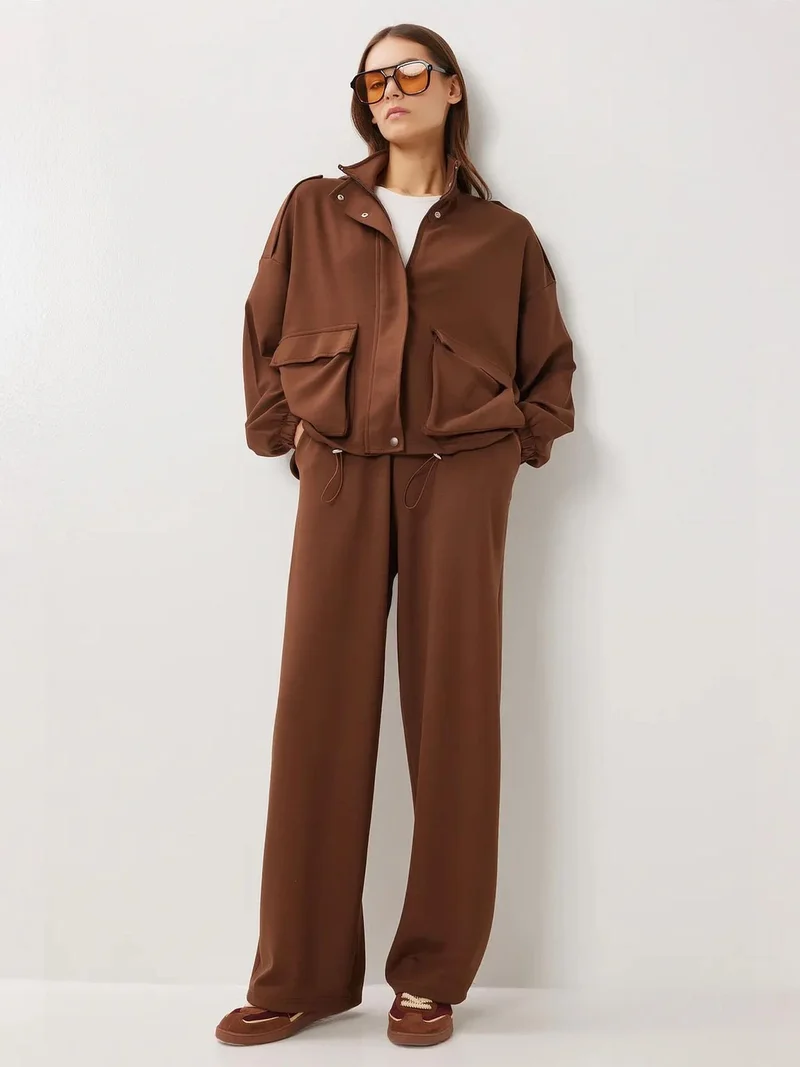 Lovely Istanbul ISTANBUL Long Sleeve Half Turtleneck Jacket & Wide Leg Pants Two-Piece Set