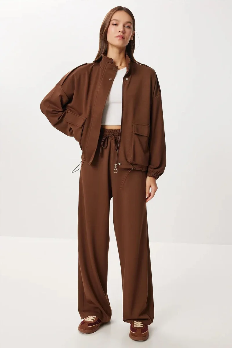 Happiness İstanbul ISTANBUL Pocket Detail Jacket &  Wide Leg Pants Two-Piece Set