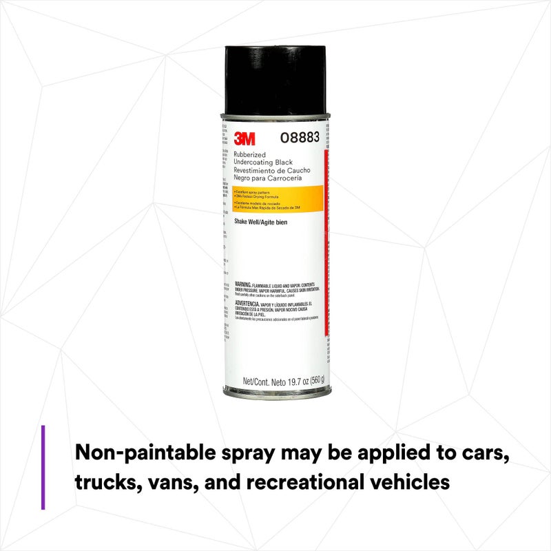 3M Rubberized Undercoating Aerosol Spray, 08883, 19.7 oz, Textured Finish, Anti-Corrosive, Multi-Purpose for Automotive Cars, Trucks, and Recreational Vehicles Black - Image 3