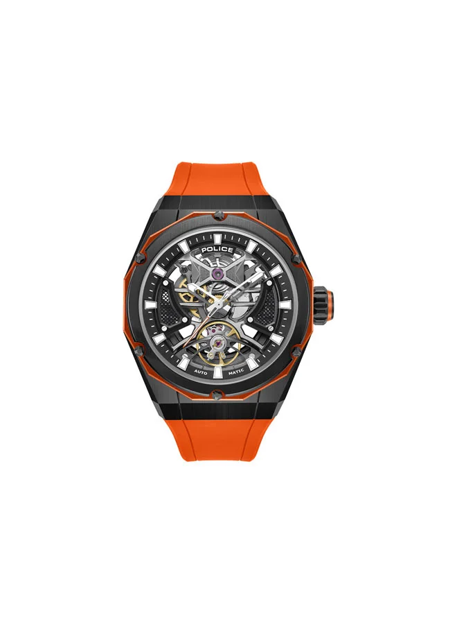بوليس ساعة دايتون للرجال مينا سوداء بسوار سيليكون برتقالي حركة أوتوماتيكية  مم