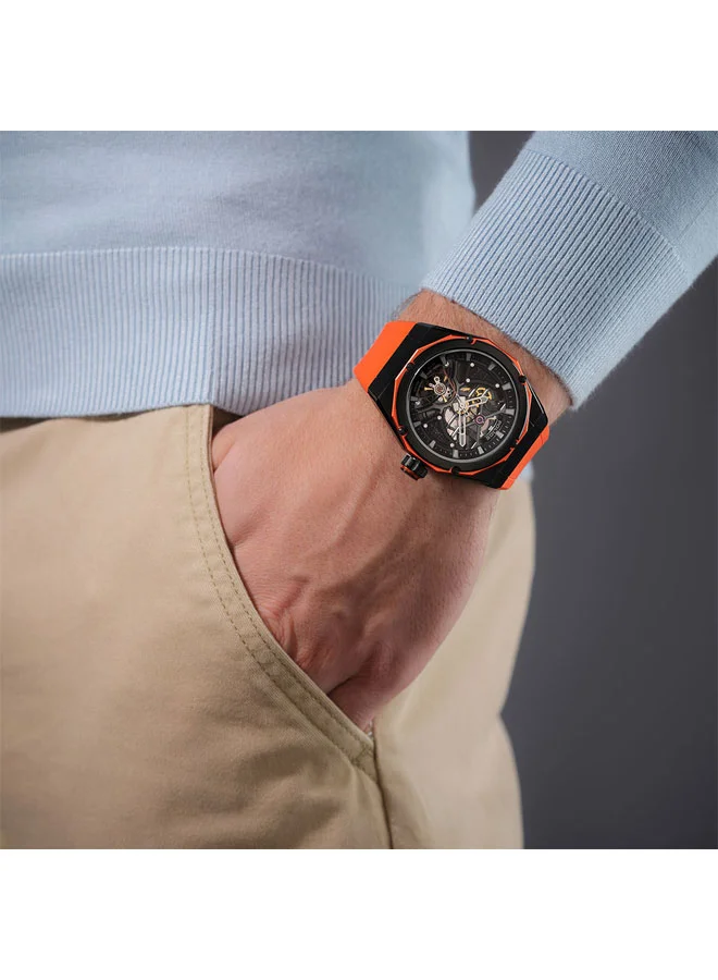 Police orange Men's Dayton Black Dial Orange Silicone Strap Automatic Watch for Men - 45mm for Men | Best Price UAE