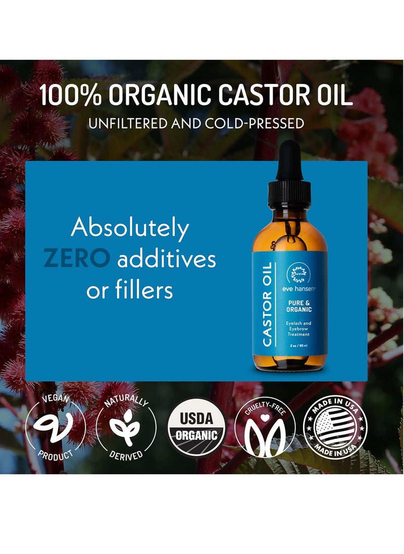 Eve Hansen - Eve Hansen Organic Castor Oil USDA Certified | Pure Carrier Oil for Eyelashes, Eyebrows, Hair, and Skin with Applicator (2oz) - Image 1