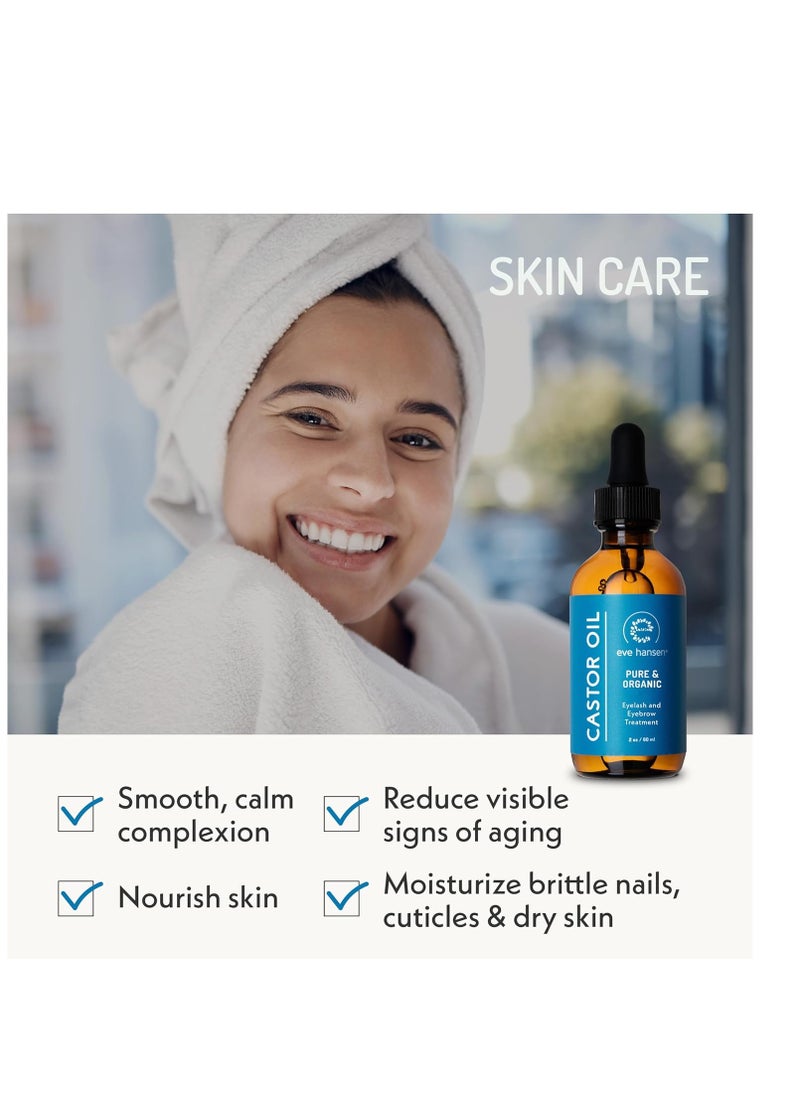 Eve Hansen - Eve Hansen Organic Castor Oil USDA Certified | Pure Carrier Oil for Eyelashes, Eyebrows, Hair, and Skin with Applicator (2oz) - Image 1