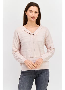 Women Tie Neck Textured Sweaters, Hushed Violet