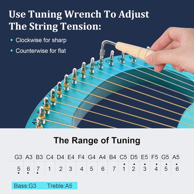 BeiLan Lyre Harp 16 Strings: Solid Mahogany Wooden Body Metal Strings Musical Instrument - Accessory with Tuning Wrench and Durable Gig Bag - Image 4