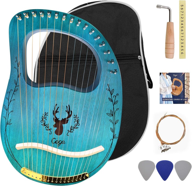 BeiLan Lyre Harp 16 Strings: Solid Mahogany Wooden Body Metal Strings Musical Instrument - Accessory with Tuning Wrench and Durable Gig Bag - Image 1
