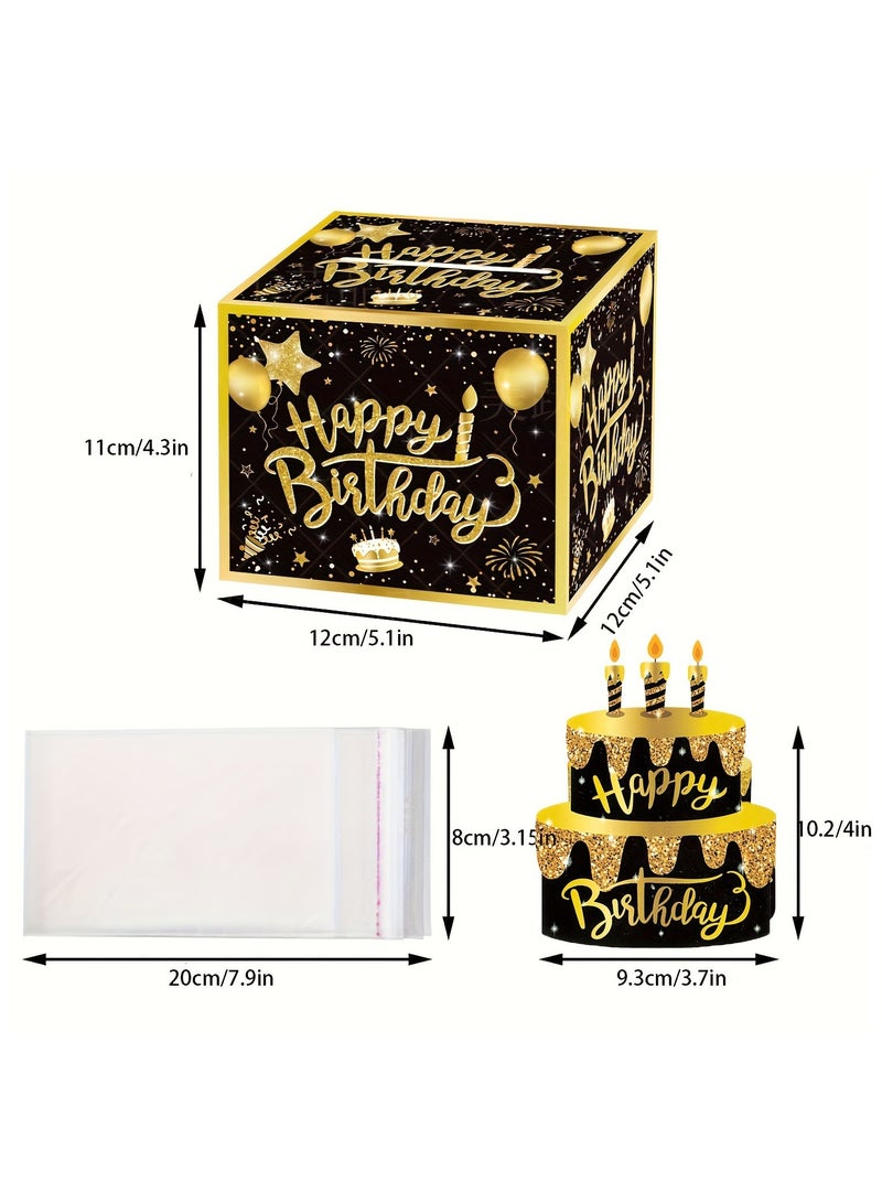 phomemo Birthday Money Box for Cash Gift Pull Surprise 30 Transparent Bags, Money Gift Boxes for Kids and Adults, Pull Out Happy Birthday Card, DIY Gift (black) - Image 2