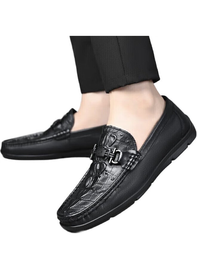 Spider King Leather Shoes For Men, Casual Comfortable Slip-On Loafers, Versatile Driving Moccasins, Black, Size 39 - Image 3