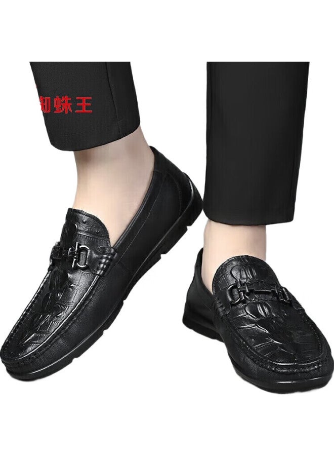 Spider King Leather Shoes For Men, Casual Comfortable Slip-On Loafers, Versatile Driving Moccasins, Black, Size 39 - Image 2