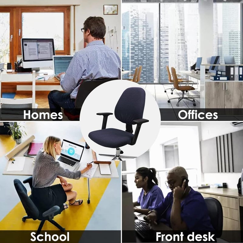 Tazweeq غطاء كرسي مكتب، زوج واحد، غطاء مقعد كرسي كمبيوتر مكتبي من قماش الجاكار المرن، واقي وسادة مقعد كرسي المكتب قابل للإزالة والغسل ومضاد للغبار لكراسي الكمبيوتر المكتبية (لون كحلي) - Image 4