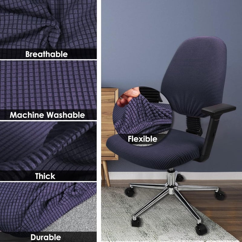 Tazweeq غطاء كرسي مكتب، زوج واحد، غطاء مقعد كرسي كمبيوتر مكتبي من قماش الجاكار المرن، واقي وسادة مقعد كرسي المكتب قابل للإزالة والغسل ومضاد للغبار لكراسي الكمبيوتر المكتبية (لون كحلي) - Image 2