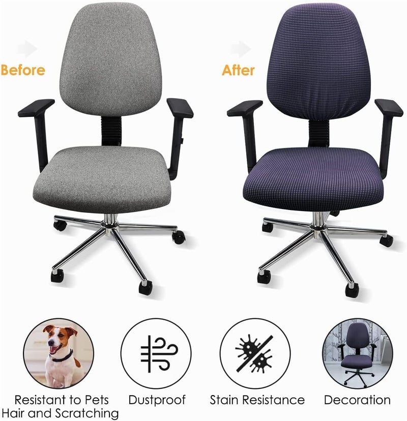 Tazweeq غطاء كرسي مكتب، زوج واحد، غطاء مقعد كرسي كمبيوتر مكتبي من قماش الجاكار المرن، واقي وسادة مقعد كرسي المكتب قابل للإزالة والغسل ومضاد للغبار لكراسي الكمبيوتر المكتبية (لون كحلي) - Image 5