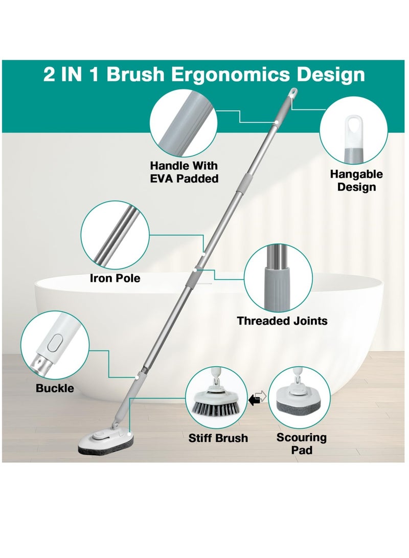 Zikra 2 in 1 Tub & Tile Scrubber Cleaning Brush with Long Handle, 50'' Shower Bathtub Brush Include 1 Stiff Brush & 1 Sponge Brush for Kitchen Floor Wall Bathroom Glass Toilet Window - Image 5