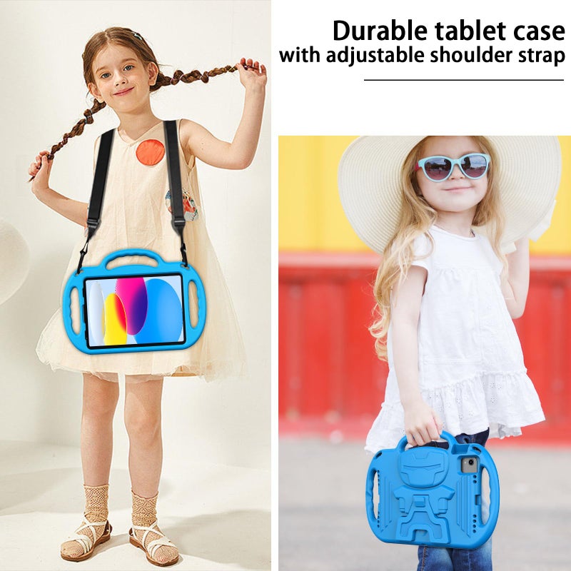 LTROP Kids Case for iPad A16 11th Generation (11-inch,2025)/ 10th Generation (10.9 Inch,2022)/ Air 5th/ 4th Gen 10.9â€ with Shoulder Strap, Shockproof Lightweight Handle Stand Child Bumper Case, Blue - Image 4