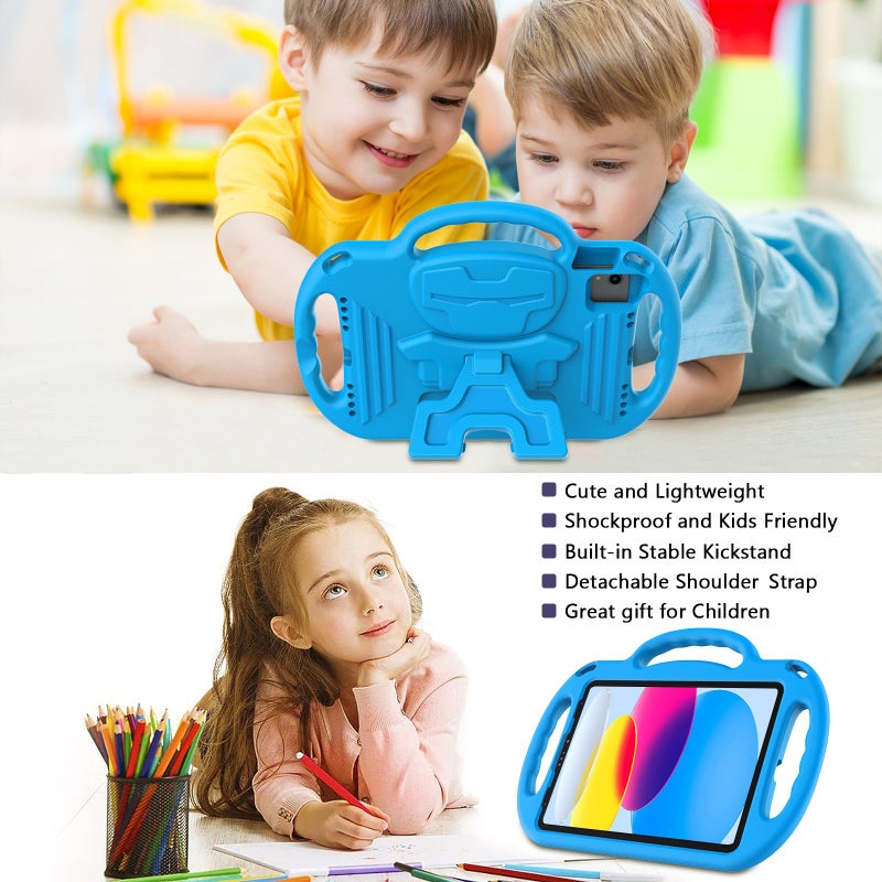 LTROP Kids Case for iPad A16 11th Generation (11-inch,2025)/ 10th Generation (10.9 Inch,2022)/ Air 5th/ 4th Gen 10.9â€ with Shoulder Strap, Shockproof Lightweight Handle Stand Child Bumper Case, Blue - Image 3