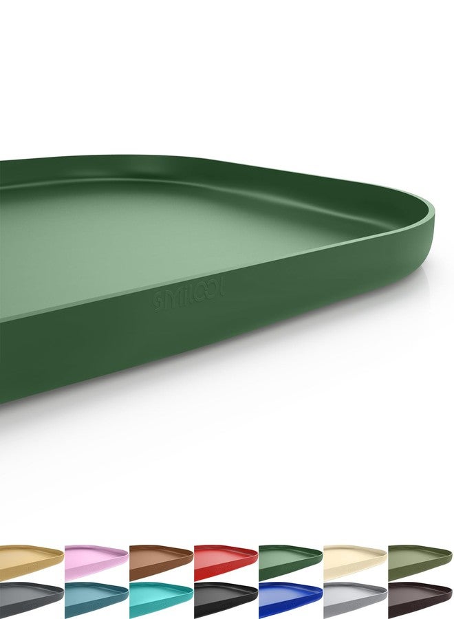 SMILOOL Silicone Pet Feeding Mat with Raised Edge, Dog Cat Bowl Mats for Food and Water, Pet Placemat for Floors Waterproof, 19” x 12” x 0.7” Dark Olive - Image 1