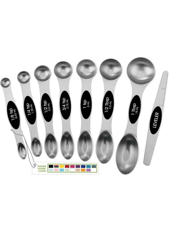 Spring Chef Spring Chef Stainless Steel Magnetic Measuring Spoons Set with Strong N45 Magnets, Heavy Duty Metal Kitchen Gadgets for Baking & Cooking, Fits in Most Kitchen Spice Jars, Set of 8 with Leveler, Black  - Image 1